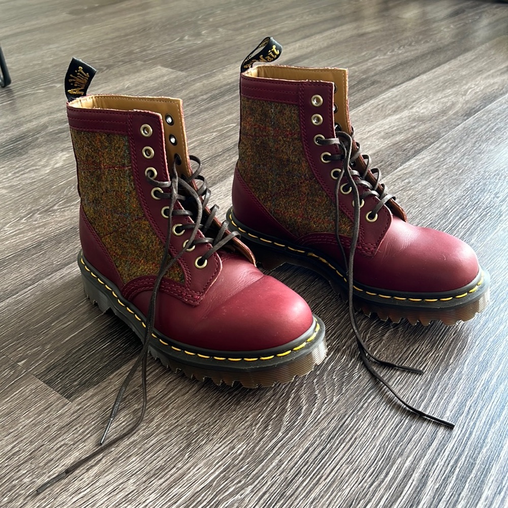 RARE dr martens harris tweed cherry wool boots